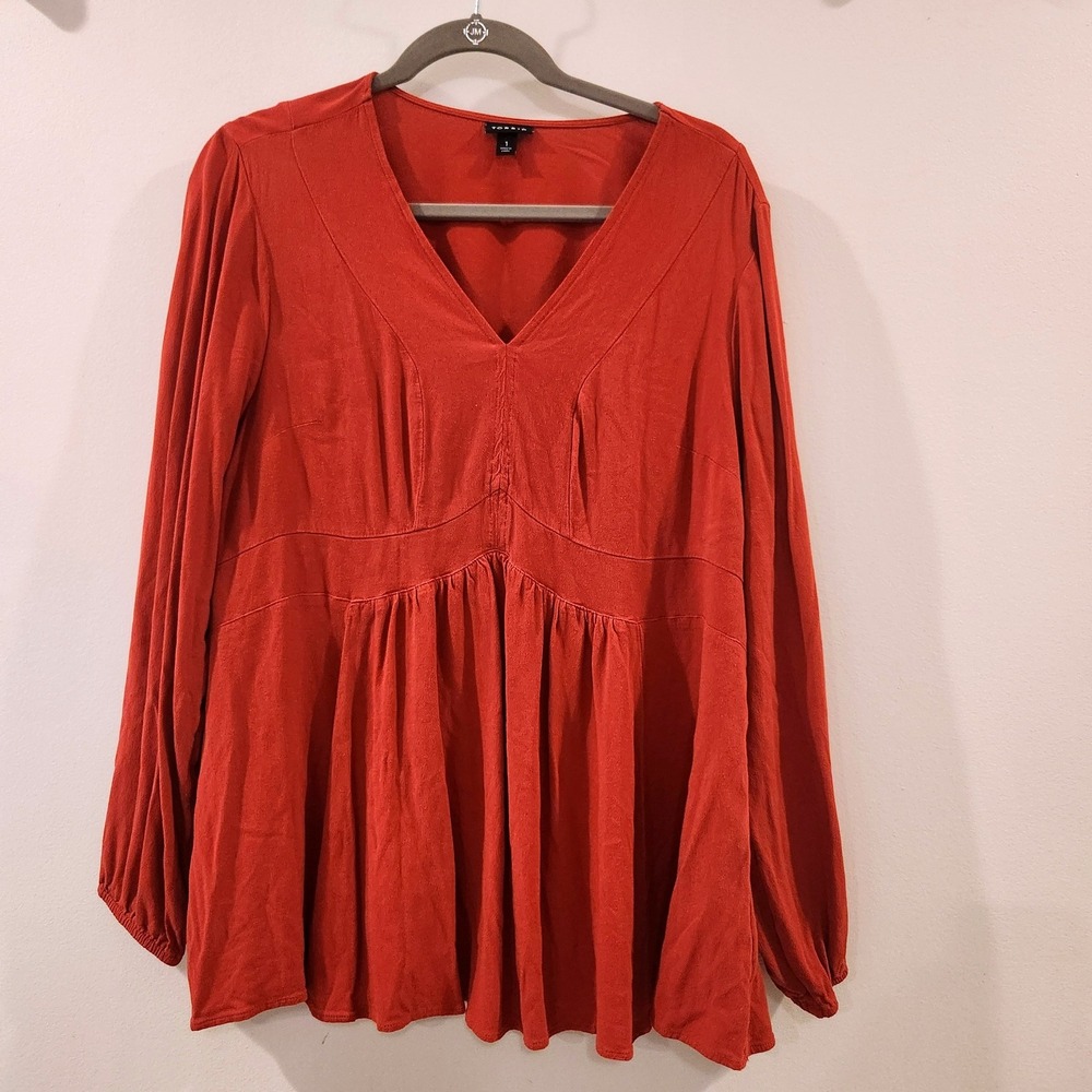 Torrid Blouse Women's V-Neck Long Sleeve Babydoll Style Rust‎ Red Size 1